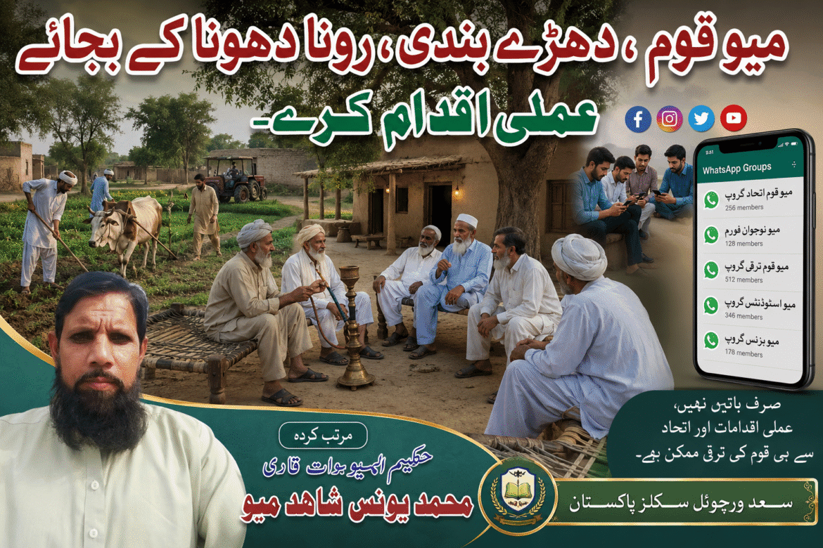 میو قوم ،دھڑے بندی ،رونا دھونا کے بجائے عملی اقدام کرے۔